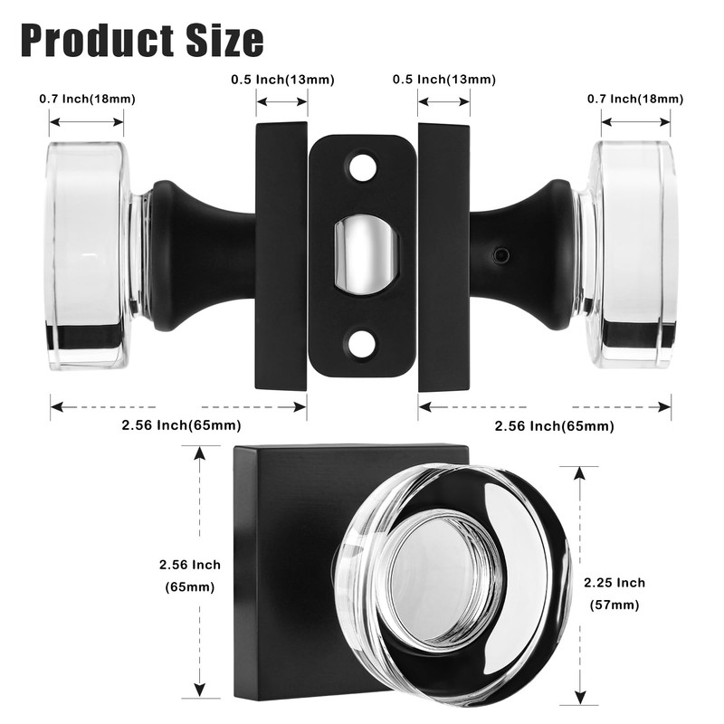 newliplace Black Passage Door Knobs Interior, Crystal Glass Door Knobs