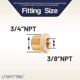 LTWFITTING Brass Pipe Hex Bushing Reducer Fittings 3/4 Inch Male x 3/8 Inch Female NPT Fuel(Pack of 5)