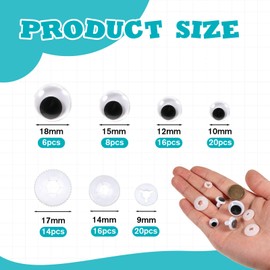 Pack of 50 Googly Eyes, Safety Eyes for Crochet Animals, 10 mm/12 mm/15 mm/18 mm, Plastic, Small Button Eyes, Doll Eyes, Wiggly Eyes, No Sewing Glue, Required for Dolls, Plush Toy, Knitting Dolls,