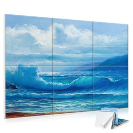 JBER 6 Pack Art Acoustic Panels, 72×48Inches Soundproof Wall Panels, Large Self-Adhesive Wall Panels, Decorative Sound Absorbing Panels, Sound Panels for Recording Studio, Living Room(Sea Waves)