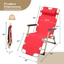 Athena Collection Zero Gravity Outdoor Lounge Chair Set of 2 with Headrest, 26" Width Reclining Pool Lounge Lawn Chairs Recliner, Outdoor Chaise for Beach Patio Backyard Outside, Red