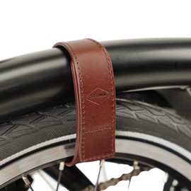 2in1 Leather wheel frame strap for BROMPTON BICYCLE and trousers strap in one - leather bicycle accessory (Brown)