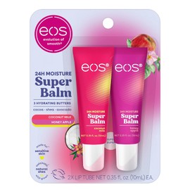 eos Super Bálsamo Hidratante 24H - Leite de Coco e Mel Maçã, Máscara Labial, Tratamento Diurno ou Noturno, Feito para Pele Sensível, 10,4 ml, Pacote com 2
