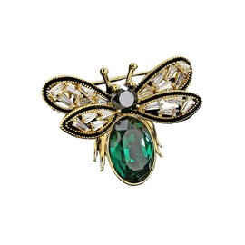 Rhinestone Bee Brooches Pins Vintage Insect Themed Lapel Pin for Women Stylish Accessories for Birthday Dating Party-Green