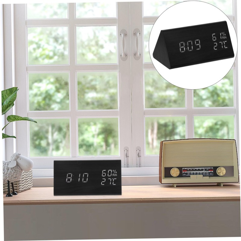 Ipetboom Silent LED Alarm Clock Wooden Digital Desk Clock with