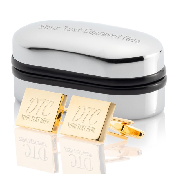 Personalised Gold Plated Rectangular Cufflinks Luxury Engraved Chrome Case -