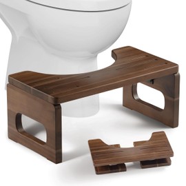 BLUEWEST Foldable Poop Stool, Acacia Wood Toilet Stool for Potty Training, 7 Inch Collapsible Bathroom Aid, Folding Non-Slip Squat Platform for Adults (Walnut, 16.9''L x 8.7''W x 7.1''H)