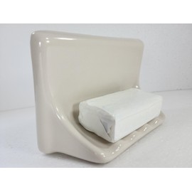 Beige Bone Almond Ceramic Soap Dish Shower Tray Tile in Installation Vintage Mid Century Modern Retro