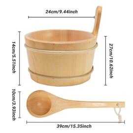 Sauna Bucket and Ladle Set, Wooden Sauna Bucket Sauna Accessories, LuxurySauna Wood Bucket Kit 1 Gallon (4 Liters) for Sauna Steam Room Indoor Outdoor