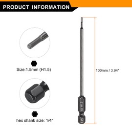 HARFINGTON Hex Head Wrench Drill Bit 1.5mm(H1.5) Metric 1/4" Hex Shank 4"(100mm) Length S3 Steel Magnetic Impact Drivers Screwdriver Bit Industrial Grade Hexagon Electric Drill Bits