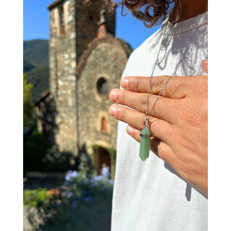 LAVISA Obelisk Gemstone Necklace, Pendant, Real Crystal Chain, Rose Quartz