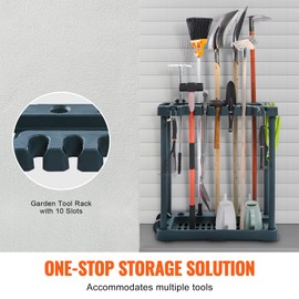 Happybuy Garden Tool Organizer - 10 Slots. Ideal for Garage, Yard, Shed & Outdoor. Store Long-Handled Tools like Rakes, Brooms, Shovels. PP Stand Holder for Efficient Organization and Storage