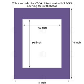 Frametory, 11X14 Mix Color Pre-Cut Picture Mats for 8X10 Photos, Prints, Artworks - White Core Bevel Cut 7.5X9.5 Openings Acid Free Frame Mattes 1.4Mm Thickness - Pack of 12