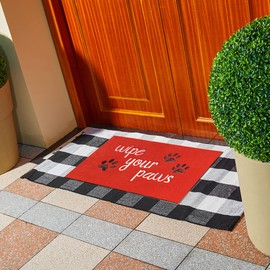 HLFMVWE Welcome Mat Red Front Doormats Indoor Entrance Funny Door mats Wipe Your Paws Mat Outside Door Mats for Indoor Outdoor with Non Slip Rubber Mat Dog Mats