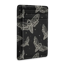 Sletend Slim Minimalist Wallet Gothic Skull Butterfly Moth RFID Blocking Leather Credit Card Holder Front Pocket Card Cases with ID Window for Men & Women