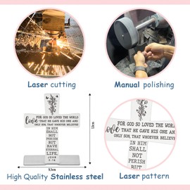 John 3 16 Inspirational Scripture Gifts for Women Faith Men Friend Coworker, Bible Verses Cross Decor, Encouragement Christian Religious Stainless Steel Cross Desk Decorative Signs Plaques A907