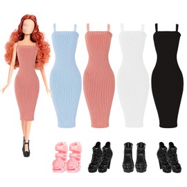 Doll Clothes, 8 Pieces Clothes for 30 cm Dolls, Doll Clothes, 30 cm Doll, Doll Clothes and Accessories, Suits with 4 Long Dresses, 4 Pairs of High Heels, Birthday Gifts for Girls (B)