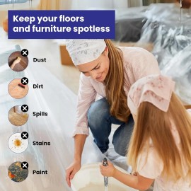 NoBrand Clear Plastic Drop Cloth - Water & Dustproof, Odorless - 9FT x 12FT