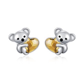 Generic Koala Birthstone Stud Earrings Hypoallergenic 925 Sterling Silver Cute Animal Koala Bear Heart Crystal Earrings November Birthstone Jewelry Gift for Women Koala Lovers