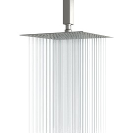 Lordear Rain Shower Head 10 Inch Square Waterfall Shower Head Brushed Nickel Rainfall Shower Head High Pressure Shower Head 304 Stainless Steel Showerhead