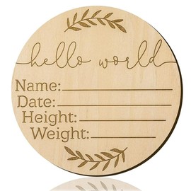 Baby Announcement Sign, 5.9 Inch Wooden Hello World Baby Sign Newborn Welcome Sign Birth Announcement Sign for Hospital Baby Shower Photo Prop Home Decorations hello world baby sign welcome