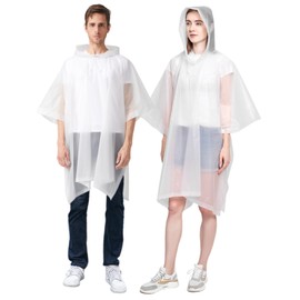 KUNYUN Rain Ponchos for Adults, 2 Pack Raincoats Jacket Reusbale with Drawstring Hood Sleeves for Women Men (White)
