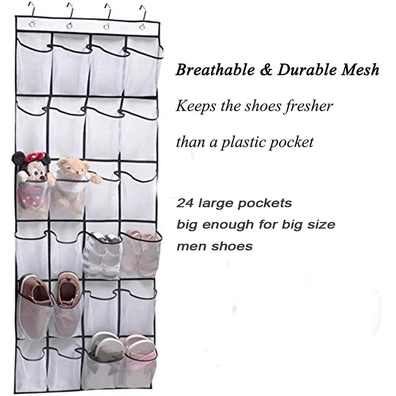 Over The Door Shoe Organizer,24 Large Mesh Pockets,Door Hangering Shoe