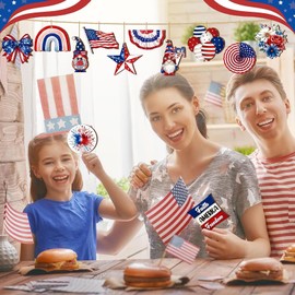 24 Pcs 4th of July Hanging Ornaments with Ropes Tree Independence Day Patriotic Wooden American Flag Memorial Day Party Decorations Supplies