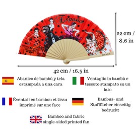 Flamenco Fan Edge Spain with Leather Case Made in Spain, Red Flamingo Red Case, One size