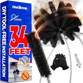 Holikme 34 Feet Dryer Vent Cleaner Kit, Flexible Lint Brush with Drill Attachment, Fireplace Chimney Brushes for Easy Cleaning, Use with or Without a Power Drill