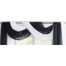 Warm Home Designs Double Window Scarves Bundle. Each White & Black Window Scarf Valance is 55" x 144". Great for Black Room Decor, as Canopy Bed Curtains or Draping Fabric. AS White & Black 144"