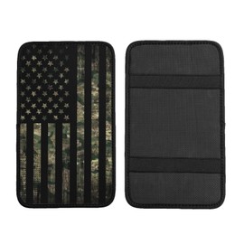 Military Camo Camouflage Retro Hunting Tactical Army American Flag Auto Center Console Armrest Pad Universal Car Center Console Cover Seat Box Cover For Sedan, Van, Suv, Truck Car Accessorie