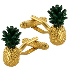 HAWSON Pineapple Cufflinks Men's Gold Accent for Tropical Weddings & Luxury Resort Attire Dual-Finish Groomsmen Accessories & Party Gifts