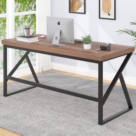 HSH Large Computer Desk, Industrial Modern Home Office Desk, Wooden and Metal PC Desk for Work Writing Study Gaming Bedroom, Farmhouse Vintage Computer Table Executive Workstation, Rustic Oak 60 Inch