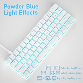 Teclado mecánico para juegos 60 % 60 %, teclado blanco para juegos con interruptores rojos, cable desmontable tipo C mini teclado con luz LED azul para/PC/portátil