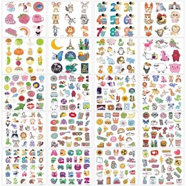 Temporary Tattoo Kids,20 Sheets Mixed Styles Tattoos for Kids Cute Temporary Tattoos Stickers for Girls and Boys, Animals Numbers Plants Fruits Fake Tattoos 3