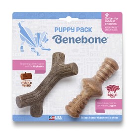 Benebone Puppy 2-Pack Maplestick/Zaggler Dog Chew Toys, Made in USA, Real Bacon Flavor