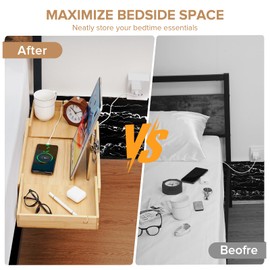Bamboo Bedside Shelf with Expandable Tray, Clip-On Bunk Bed Nightstand for Dorm & Small Spaces, Fits Rails Up to 5.5" – No Drilling