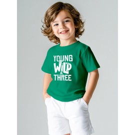 Young Wild and Three Boy 3rd Birthday Toddler Shirt 3 Year Old Outfit Boys Third Party Tshirt (US, Age, 3 Years, Green)