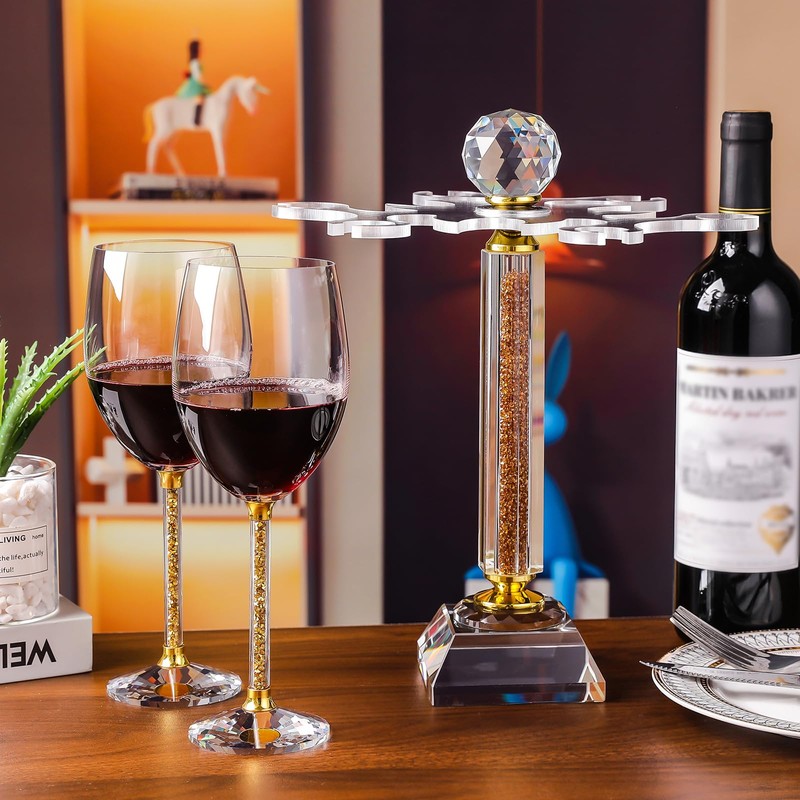 Hanjue Crystal Glass Stemware Rack, Rotates to Hold 6 Wine