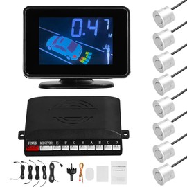 Mulcort Car Reverse Backup Parking Sensor Radar System, 8 Parking Sensors Kit with Front & Rear Sound Warning Buzzer Mute LCD Distance Display Volumes