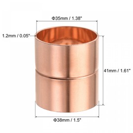 sourcing map Copper Pipe Coupling 35mm Straight Connecting Adapter with Rolled Tube Stop C x C Solder Connection for Plumbing 2Pcs