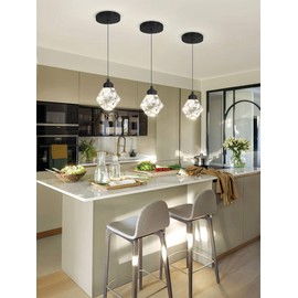Crystal Pendant Light for Kitchen Island,Black Chandelier Lights Fixture, Hanging Lighting Ceiling Light Fixture Modern Adjustable Pendant Lighting for Dining Room Bedroom