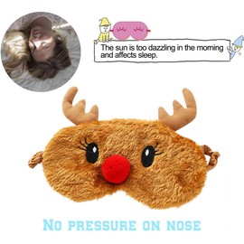 Ulife Mall Christmas Rudolph Reindeer Eye Mask for Sleeping Soft Fluffy Blindfold Sleep Mask 3D Animal Novelty Breathable Eye Cover for Kids Girls Boys Women Night Nap Travel Meditation - Brown