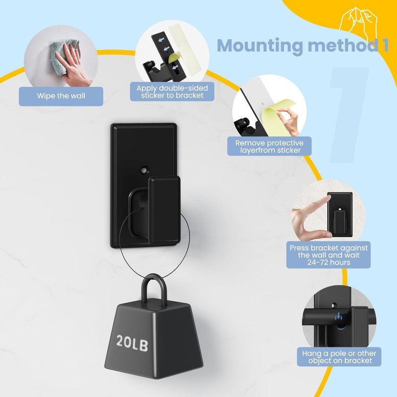 TKZTKZ No Drill Curtain Rod Brackets:Self Adhesive Curtain Rod Holders