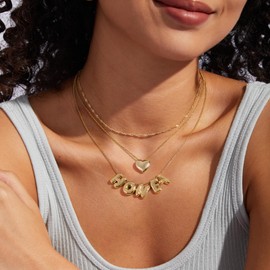 KissYan Love Necklace, 14K Gold Plated Bubble Letter Pendant Necklace for Women, Fashion Jewelry Gift for Birthday Mother's Day (HONEY)