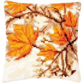 Vervaco Cross Stitch Embroidery Kits Cushion Embroidery Set Beginners Pre-Printed Autumn Leaves DIY Set Creative Set for Adults Decorative Cushion Approx. 40 x 40 cm Craft Set Craftsman Home