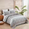 DJY Boho Quilt Set King Size Taupe Patchwork Striped Bedspread