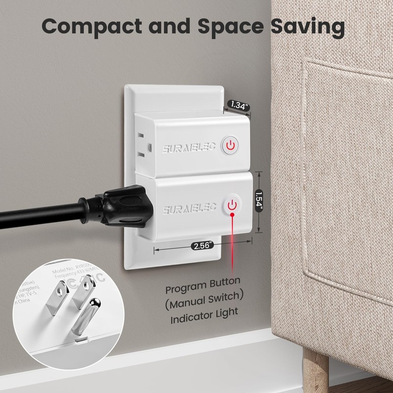 SURAIELEC Wireless Remote Control Outlet Switch Kit - 5 Outlets