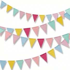 32.8ft Colorful Triangle Bunting Banner - 36Pcs Colorful Pennant Banner Flags (6 Colors), Pastel Linen Pennants for Birthday Easter, Nursery Room, Classroom,School, Carniva,lWedding,Garden Decor